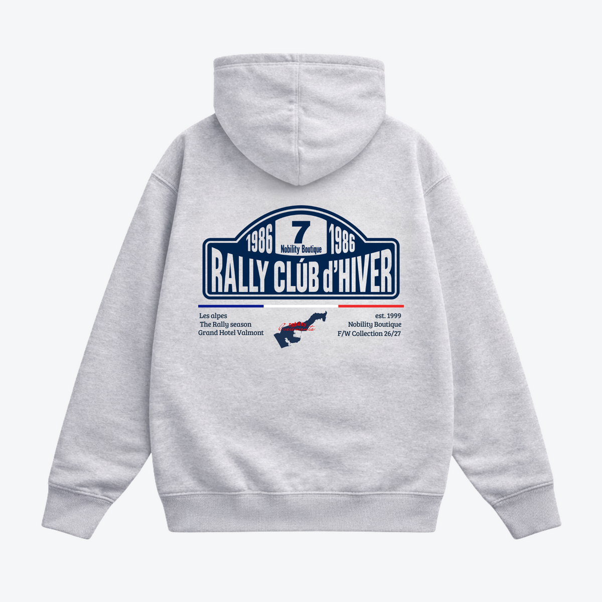 Rallye d’Hiver Hoodie – Grey, back view